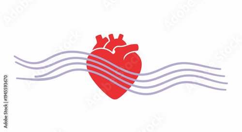 Red Heart with Wavy Lines Illustration - Health and Wellbeing Concept