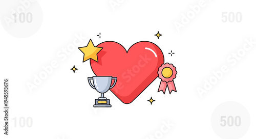 Red Heart with Trophy, Star, and Award Ribbon - Best Love Concept Icon