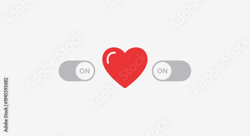 Red Heart with On/Off Toggle Switches - Love and Emotion Concept