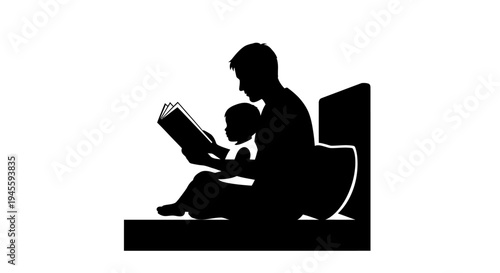 Man Reading Book with Child Silhouette.