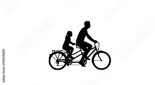 Man Riding Bicycle with Child Passenger.