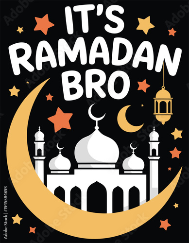 Ramadan Bro Islamic Crescent Moon Mosque Stars Lantern Festive Greeting