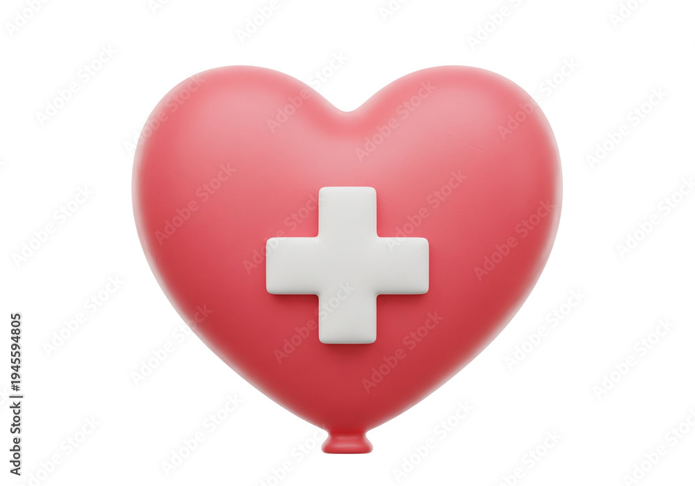 Obraz premium Pink Heart Shaped Medical Balloon with White Cross Symbol
