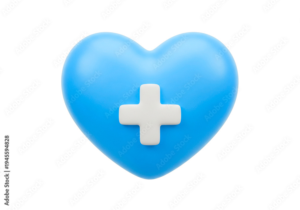 Obraz premium Blue Heart with White Medical Cross Symbol Isolated on White Background