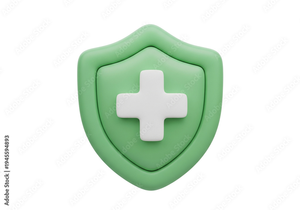 Fototapeta premium Green Shield with White Medical Cross Symbol Protection and Health Concept
