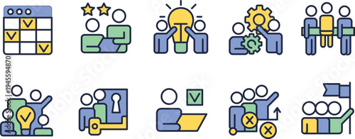 Illustrations depicting various aspects of teamwork, collaboration, and project management.
