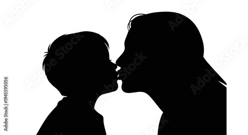 Mother and Child Silhouette Kissing Profile.