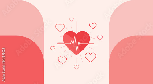 Red Heart with Heartbeat Line, Vector Graphics, Love and Health Concept