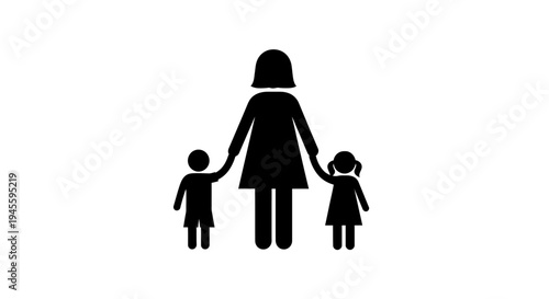 Mother and Children Silhouette Icon Illustration.