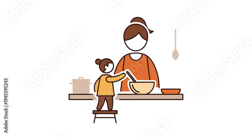 Mother and Daughter Baking Together in Kitchen.