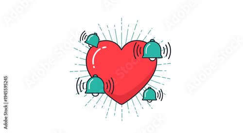 Red Heart with Notification Bells - Love Alert, Romance, Valentine's Day