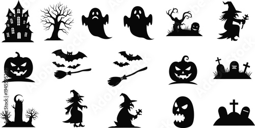 Halloween icons and silhouettes for decoration and design