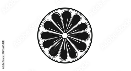 Black and white illustration of a citrus fruit slice