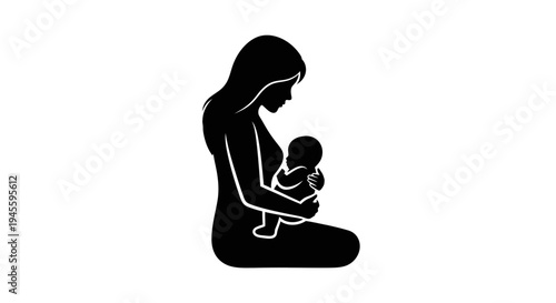 Mother Breastfeeding Baby Silhouette Illustration.