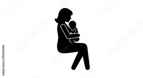 Mother Breastfeeding Baby Silhouette Profile.