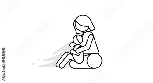 Mother Breastfeeding Baby Simple Line Art Illustration.