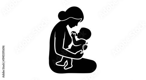Mother Breastfeeding Baby Silhouette Illustration.