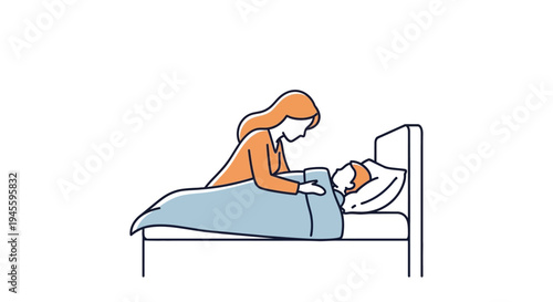 Mother Feeding Baby on Bed.