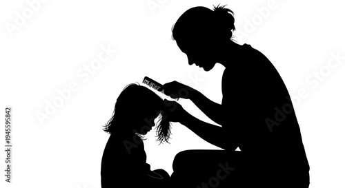 Mother Cutting Daughters Hair with Scissors.