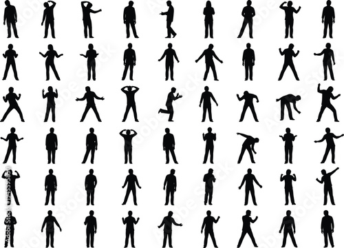 Collection of diverse human silhouettes in various poses and actions