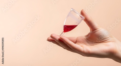 Female hand holding a clear menstrual cup