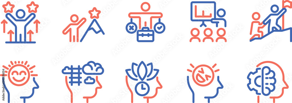 Fototapeta premium Illustrations of human potential, cognition, and collaborative achievement through icons