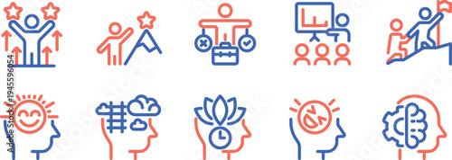 Illustrations of human potential, cognition, and collaborative achievement through icons