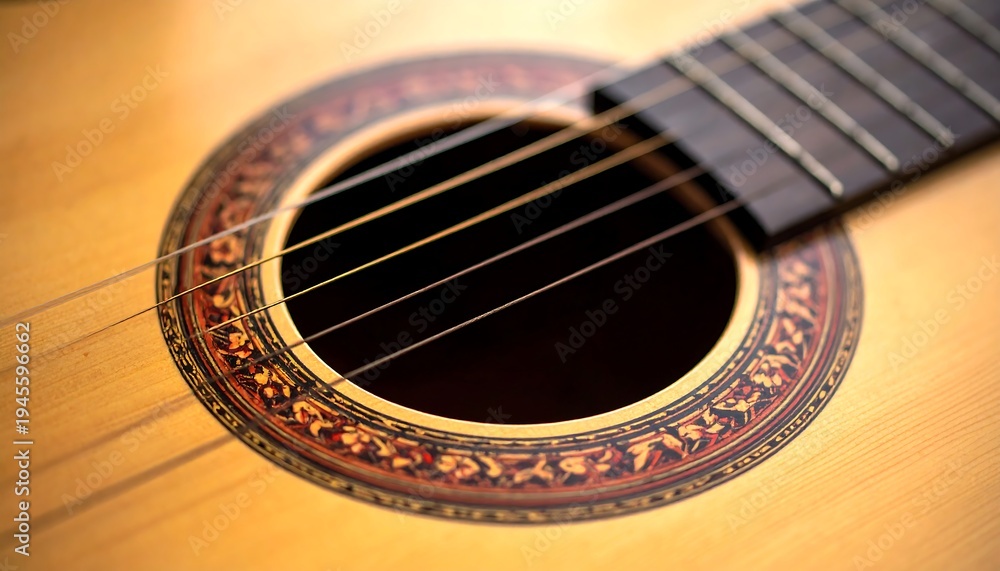 Obraz premium Close-up of a Classical Guitars Soundhole and Fretboard.