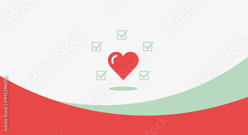 Red Heart with Checkmarks - Love, Health, Well-being, Task Completion Concept