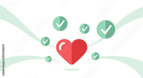 Red Heart with Checkmarks, Love, Approval, Health, Wellbeing, Success, Good Choice