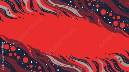 Vibrant red abstract background with wavy lines and circles