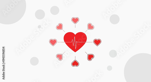 Red Heart with ECG Line, Surrounded by Small Hearts - Health Concept