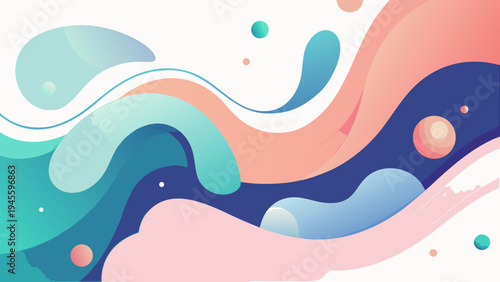 Abstract colorful fluid shapes and waves on white background