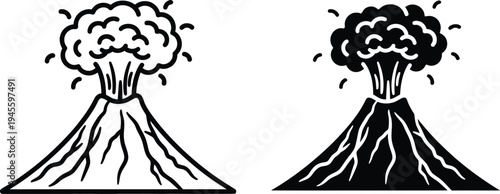 Volcanic eruptions in black and white illustrations