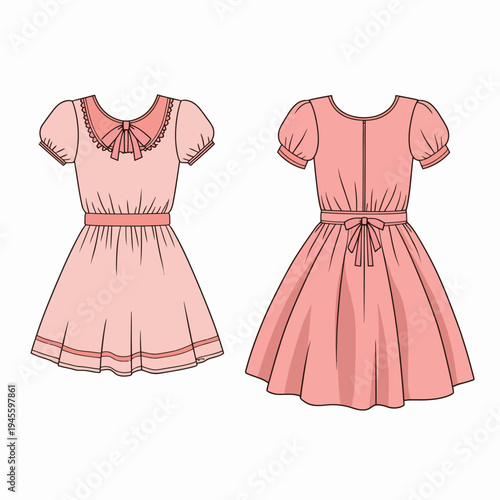 Lovely vector illustration of two cute pink dresses for little girls, ideal for children's fashion design, boutique branding, or clothing catalogs.