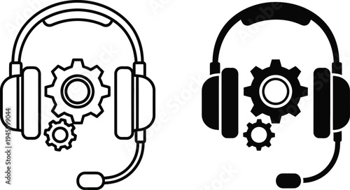 Headset with gear icons representing technical support and mechanical engineering