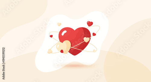Red Heart Symbol with Orbiting Hearts, Love Concept, Valentine's Day