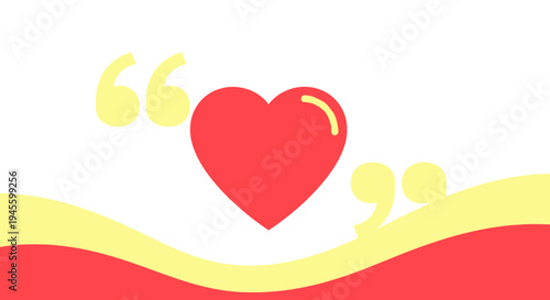 Red Heart Symbol with Quotation Marks and Wavy Lines - Love Message Concept
