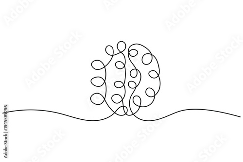 Human brain symbol continuous single line art style