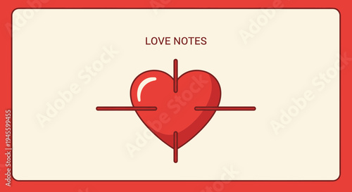 Red Heart Target Icon on Cream Background - Love Notes Concept