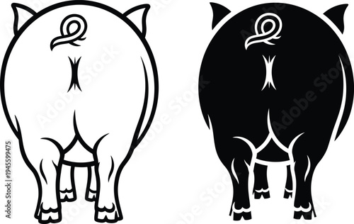 Yin yang pigs facing away in black and white