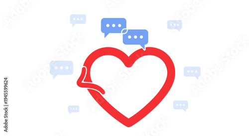 Red Heart with Chat Bubbles, Love Communication, Social Media Connection