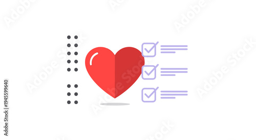 Red Heart with Checklist, Love Symbol, Health Care, Valentine's Day