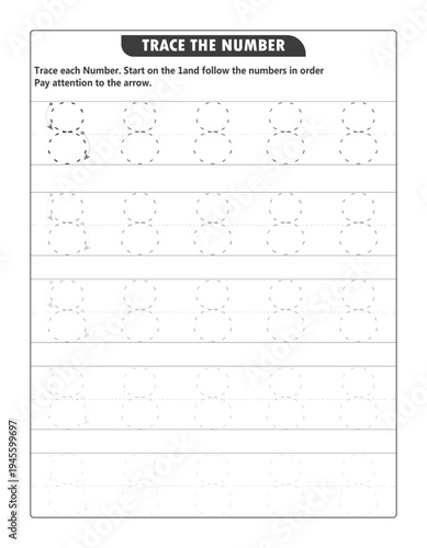 Number 8 Tracing Worksheet for Kids - Educational Handwriting Practice Sheet