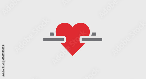 Red Heart Symbol with Gray Bars on White Background - Health and Love Concept