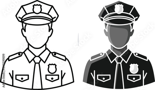 Two police officers in uniform with face outlines