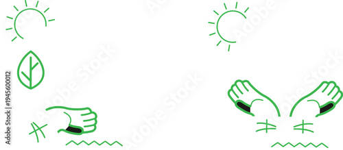 Illustration of weather signs and corresponding hand signals for communication