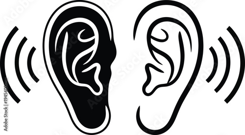 Hearing and listening concept with human ears and sound waves