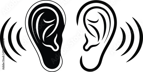 Hearing and listening concept with human ears and sound waves