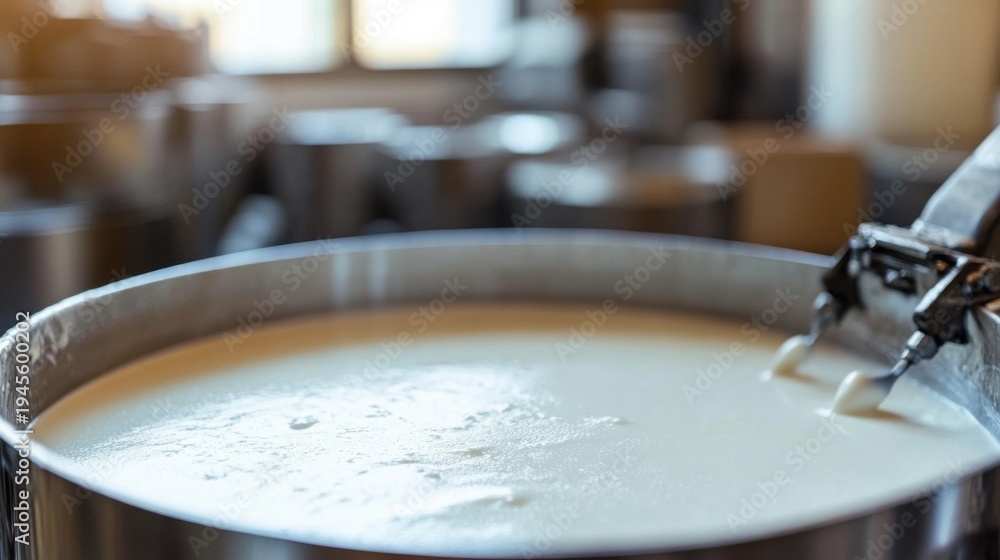 Obraz premium Creamy Dairy Mixture in Industrial Churning Machine